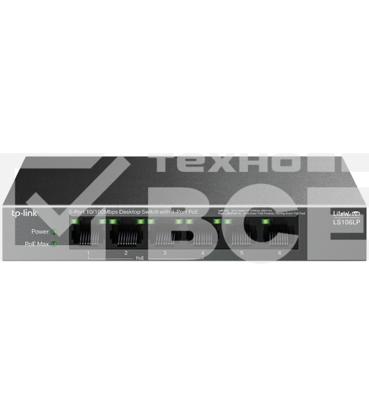 Коммутатор настольный TP-Link LS106LP с 6 портами 10/100 Мбит/с (4 порта PoE)