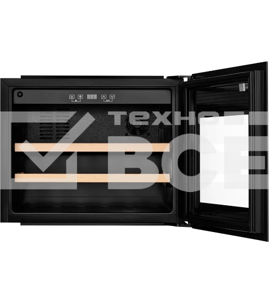 Винный шкаф Kuppersberg RBW 46, встраиваемый, High-Tech, объем 62 л, вместимость 28 бутылок, диапазон температуры 5-20 градусов, сенсорное открытие двери, 2 полки из бука, LCD дисплей, уровень шума 40 дБ, черный