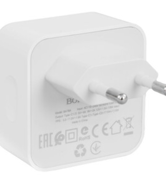 Сетевое зарядное устройство 1USB+1Type-C 3.0A PD30W+QC3.0 быстрая зарядка для Lightning 8-pin Type-C Borofone BAS76A (White)