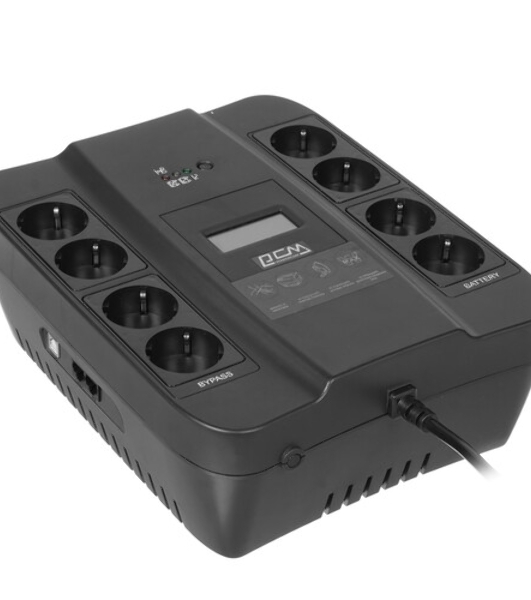 Источник бесперебойного питания Powercom Back-UPS SPIDER, Line-Interactive, LCD, AVR, 900VA/540W, Schuko, USB, black (1456263)