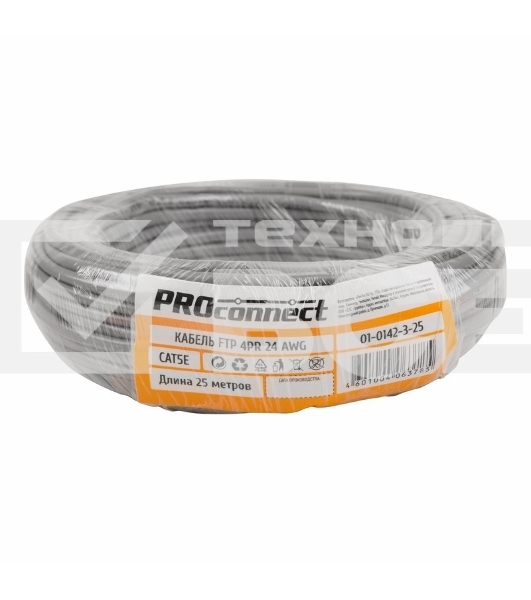 Кабель FTP PROconnect 4PR 24AWG, CCA, CAT5e, PVC, серый, бухта 25 м