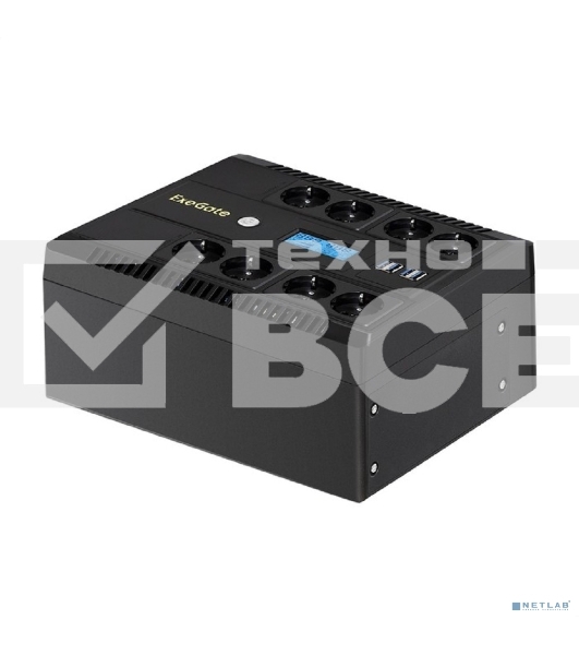 Источник бесперебойного питания ExeGate NEO Smart LHB-600.LCD.AVR.8SH.CH.USB <600VA/360W, LCD, AVR, 8*Schuko, USB, 4*USB-порта для зарядки, Black>