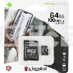 Флеш карта microSDHC 64GB microSDXC Class10 Kingston <SDCS2/64GB> Class10 UHS-I Canvas Select up to 100MB/s с адапт., фото3