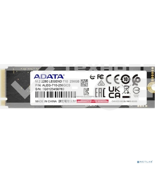 Накопитель SSD ADATA LEGEND 710, 256Gb, PCIe 3.0 x4, M.2 2280, NVMe, R/W 2100/1000, с радиатором