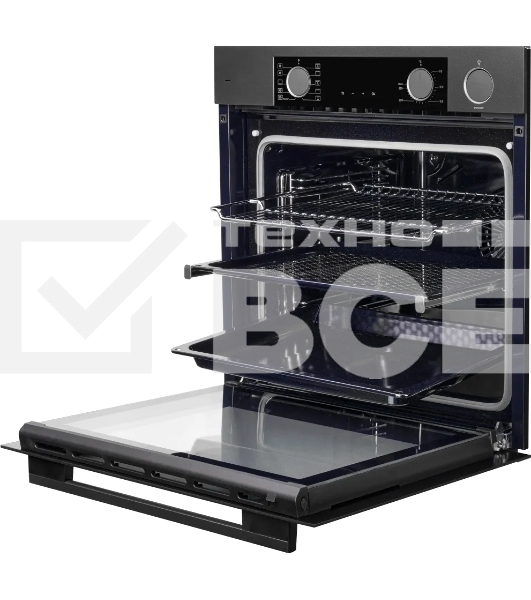 Электрический духовой шкаф Kuppersberg KSO 610 SG 60 см, 80 л, High-Tech, 10 режимов, ПАР, Soft Close, телескопические направляющие, черный/темный графит