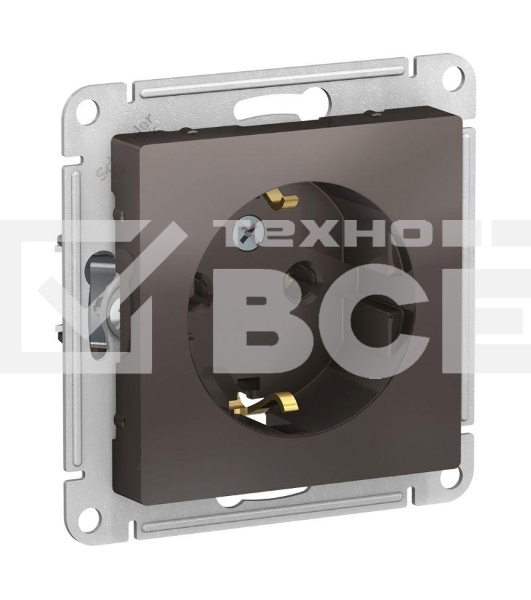 Механизм розетки 1-м СП ATLAS DESIGN с заземл. 16А мокко SchE ATN000643