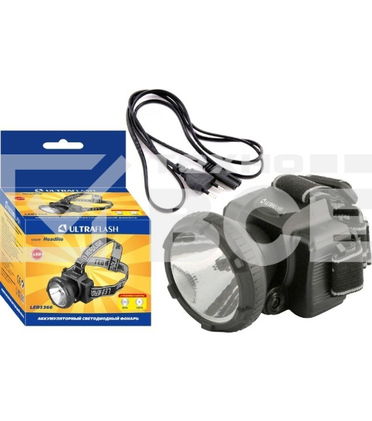 Фонарь налобный аккумуляторный LED 5366 (220В LED 2 режима; черн.) Ultraflash 11649