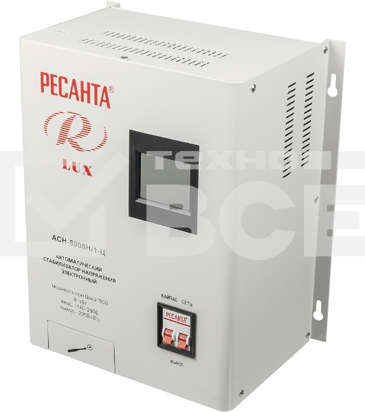 Стабилизатор напряжения Ресанта АСН-8 000 Н/1-Ц 63/6/17 Стабилизатор Lux {220В±8%, Габ. 305х190х360, Вес 15кг}