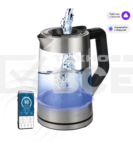Чайник POLARIS PWK1725CGLD WIFI IQ Home, 1,7 л, 2200 Вт, стекло
