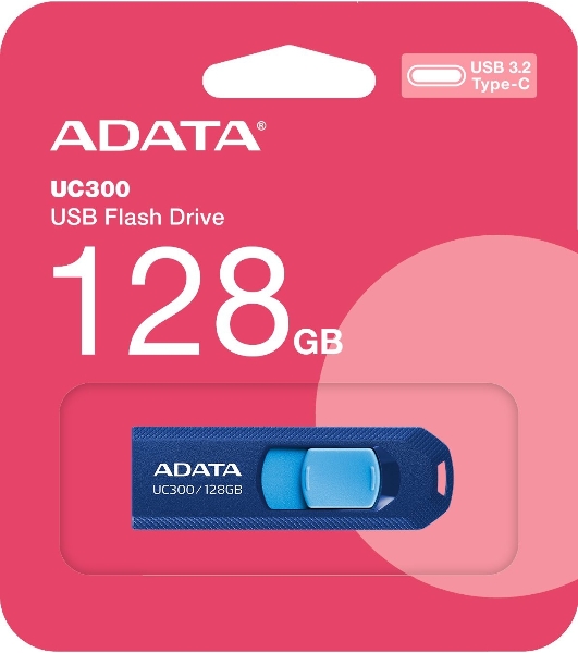 Флешка USB ADATA UC300 (ACHO-UC300-128G-RNB/BU), 128Gb, USB 3.2 Gen1, R/W 15/5, синий