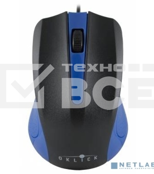 Мышь проводная Oklick 225M черный/синий, 1200 dpi, USB, кнопки - 3