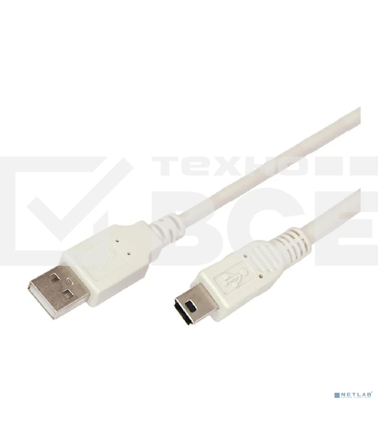 Кабель mini USB (male) штекер - USB-A (male) штекер, длина 3 метра, серый (PE пакет)  18-1136  Rexant