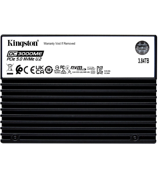 Накопитель SSD Kingston DC3000ME 3840Gb, U.2(2.5' 15мм), NVMe, PCIe Gen 5x4, 3D TLC, R/W 14000/5800Mb/s, IOPs 2 700 000/300 000, TbW 7008, DWPD 1 (12 мес)