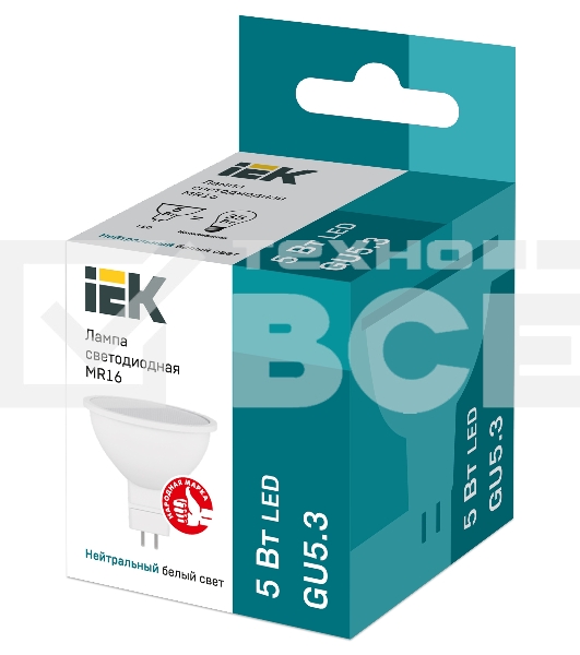 Лампа Iek LLE-MR16-5-230-40-GU5 светодиодная ECO MR16 софит 5Вт 230В 4000К GU5.3 IEK