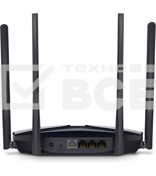 Двухдиапазонный роутер MERCUSYS AX3000 Wi-Fi 6, до 574 Мбит/с на 2,4 ГГц + до 2402 Мбит/с на 5 ГГц,4 фиксированные внешние антенны, 3 гигабитных порта LAN, 1 гигабитный порт WAN