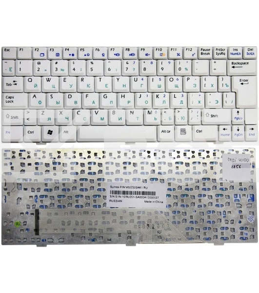 Клавиатура для ноутбука MSI Wind U90 U100 U110 U120, белый