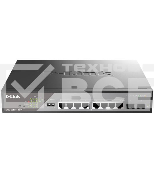 Сетевой коммутатор Smart L2 Surveillance Switch 8х1000Base-T PoE 802.3bt 90W, 2x1000Base-X SFP, PoE Budget 242W, Long-range PoE up to 250m
