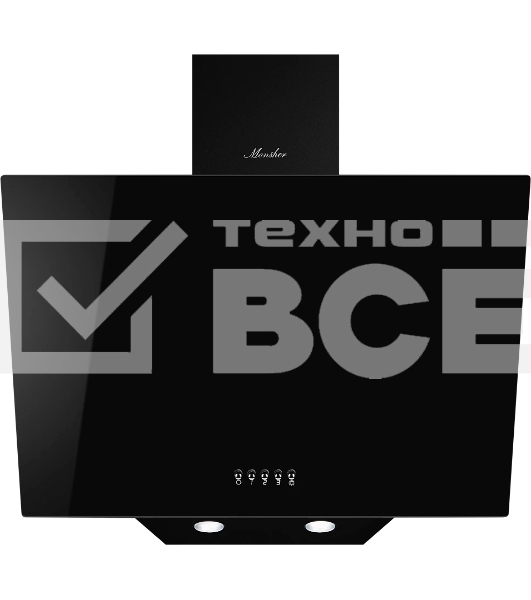 Наклонная вытяжка MONSHER ASTRA 50 Noir, ширина 50 см, отвод/рециркуляция, 700 м3/час, механическое кнопочное управление, 3 скорости, светодиодное освещение 2*1 Вт, металлические жироулавливающие фильтры, угольный фильтр KM 101 (опция), цвет: чёрный ПРОМО