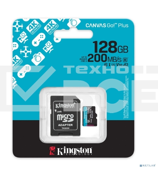 Флеш карта microSDXC 128Gb Kingston SDCG4/128Gb Canvas Go! Plus V30 A2 + adapter