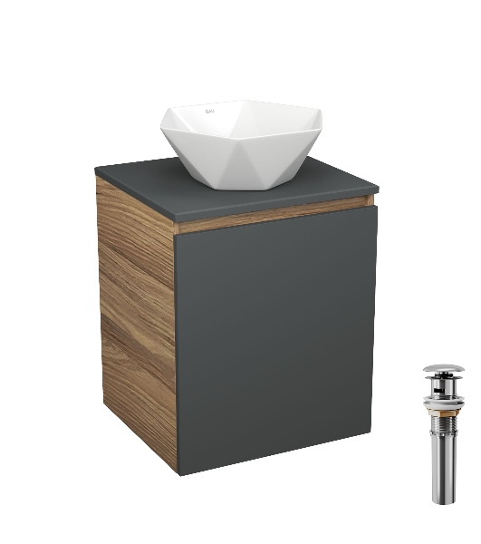 Тумба Bau Dream Blackwood 50 графит, раковина BAU Crystal 40х40, выпуск клик клак, хром