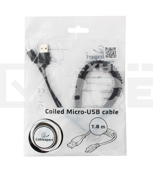 Кабель Cablexpert USB 2.0 Pro, AM/microBM 5P, 1.8м, витой, черный, пакет (CC-mUSB2C-AMBM-6)