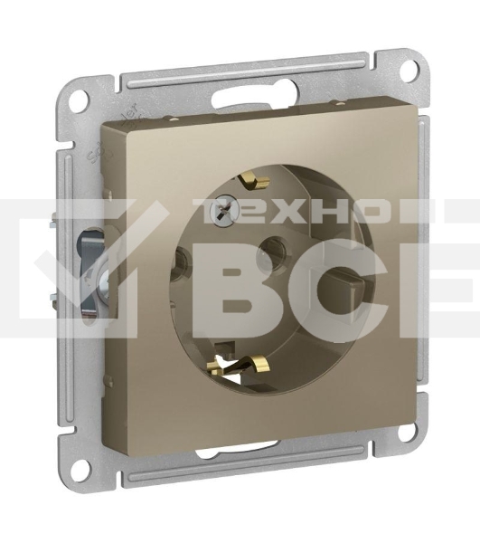 Механизм розетки 1-м СП ATLAS DESIGN с заземл. 16А шампань SchE ATN000543