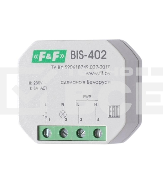 Реле импульсное BIS-402 (для установки в монтажную коробку 230В 8А 1Z IP40) F&F EA01.005.002