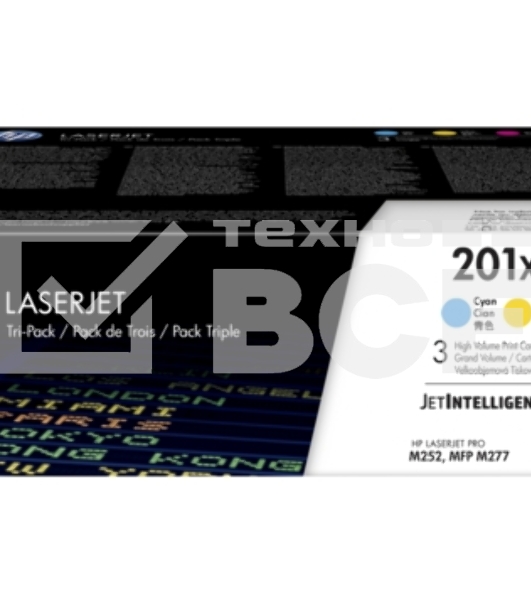 Картридж лазерный комплект HP 210X голубой/пурпурный/желтый (CF253XM) увеличенной емкости