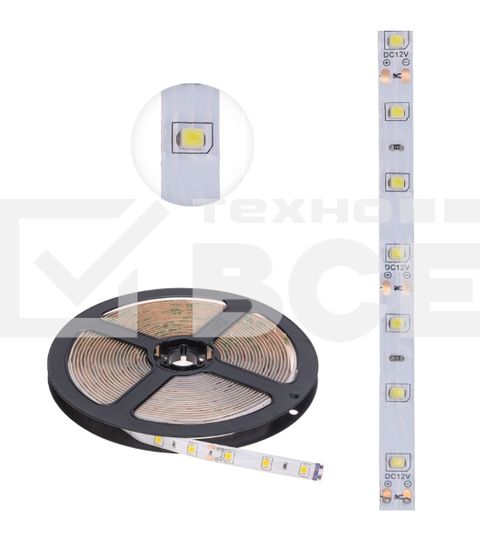 Лента LED 5 м 12 В 2835 2700 К IP65 60 LED/м для БП с клеммами LAMPER