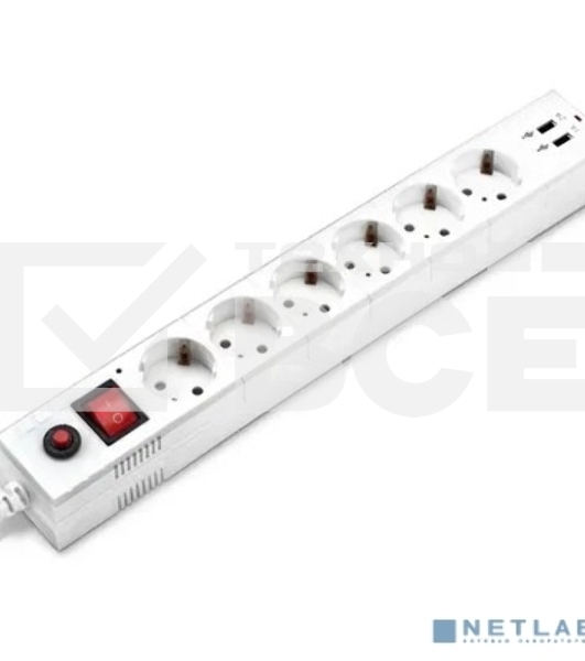 Сетевой фильтр Buro BU-SP1.8_USB_2A-W 1.8м (6 розеток) белый (коробка)