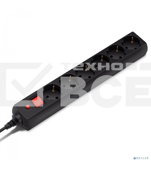 Сетевой фильтр Buro 600SH-16-1.8-B 1.8м (6 розеток) черный (коробка)