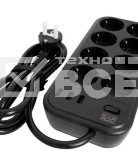Сетевой фильтр Powercom SP-08 USB03AB 3,0 m 3.0м (8 розеток) черный (коробка)