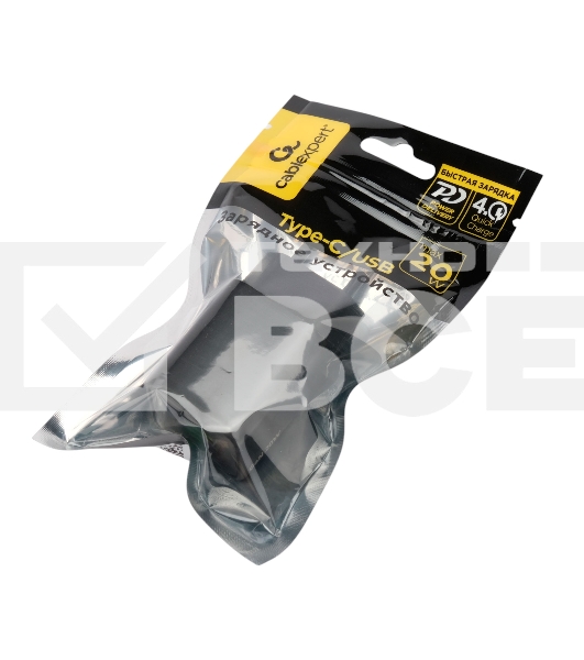 Зарядное устройство Cablexpert MP3A-PC-62, 20Вт GaN, 3А, QC4.0/PD, 1xUSB, 1xType-C, черный, пакет