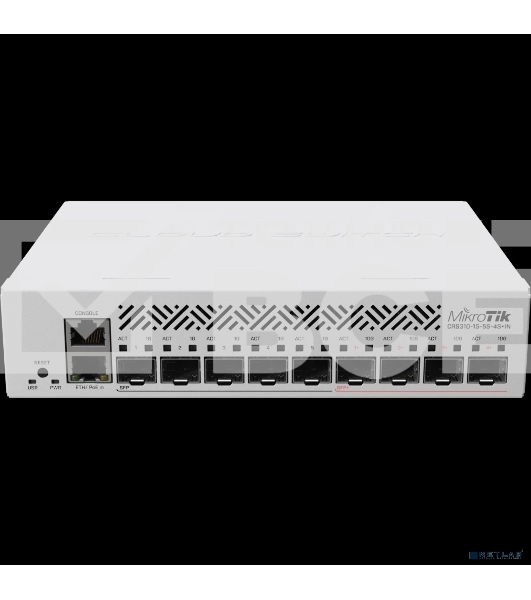 Коммутатор MikroTik Cloud Router Switch CRS310-1G-5S-4S+IN with 800 MHz CPU, 256 MB RAM, 4xSFP+, 5xSFP cages, 1xGBit LAN port, RouterOS L5, desktop case, rackmount ears, PSU