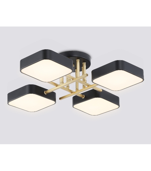 Люстра светодиодная на штанге Ambrella light FL516343/4 BK/GD черный/золото 72W 3000-6000K 550*550*150 (без ПДУ)