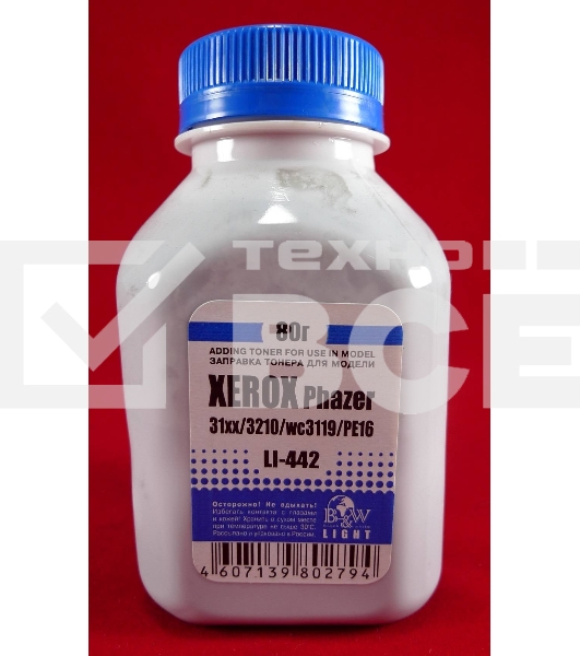 Тонер XEROX Phaser 31xx/3100/3200/3210/WC3119/PE 16 (фл, 80г) B&W Light фас России