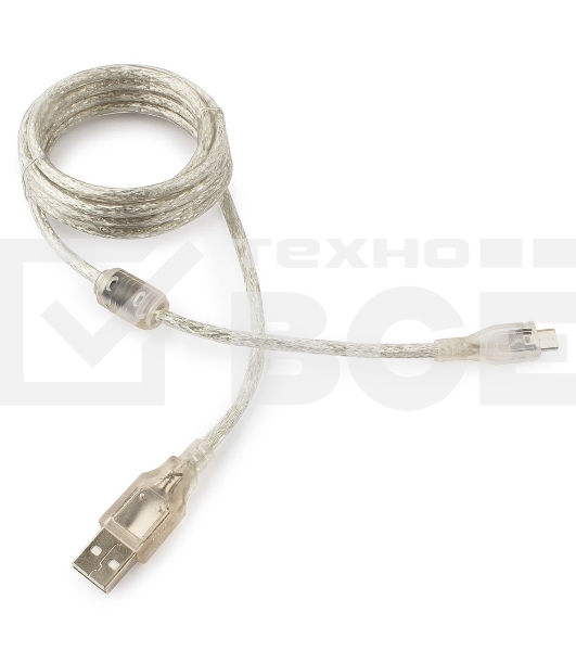 Кабель Cablexpert USB 2.0 Pro, AM/microBM, 1,8м, экран, феррит.кольцо, прозрачны (CCP-mUSB2-AMBM-6-TR)