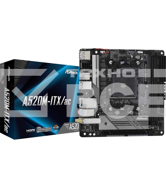 Материнская плата ASRock A520M-ITX/AC, AM4, AMD A520, 2xDDR4, 4xSATA, 1xM.2 PCIe, 1xPCIe 3.0 x16, 1xHDMI, 1xDP, 1x1Gb LAN, Wi-Fi, Bluetooth, 2xUSB-A 2.0, 3xUSB-A 3.2 Gen 1, 1xUSB-C 3.1, 3x3.5 мм, 7.1, Mini-ITX