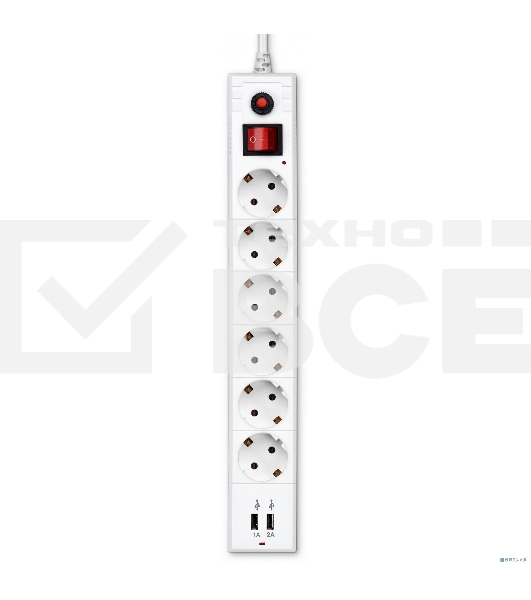 Сетевой фильтр Buro BU-SP1.8_USB_2A-W 1.8м (6 розеток) белый (коробка)