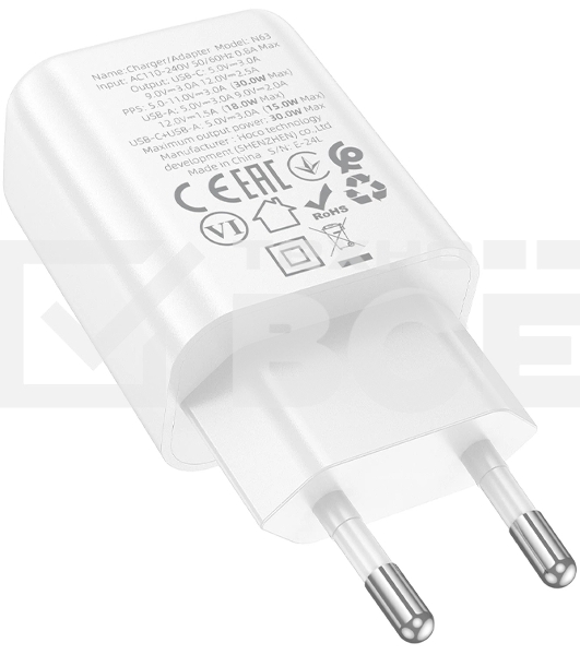 Сетевое зарядное устройство Hoco N63 Gentle 30W 3A (PD+QC) белый