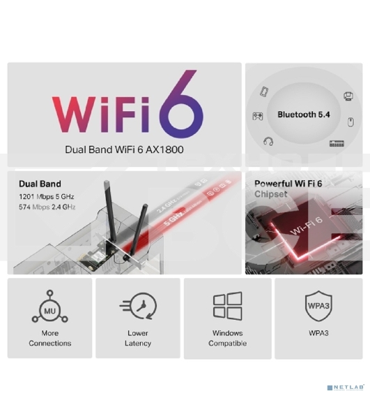 Двухдиапазонный беспроводной адаптер Mercusys MA70XE PCI-Express Wi-Fi с Bluetooth