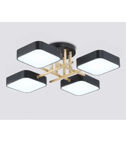 Люстра светодиодная на штанге Ambrella light FL516343/4 BK/GD черный/золото 72W 3000-6000K 550*550*150 (без ПДУ)