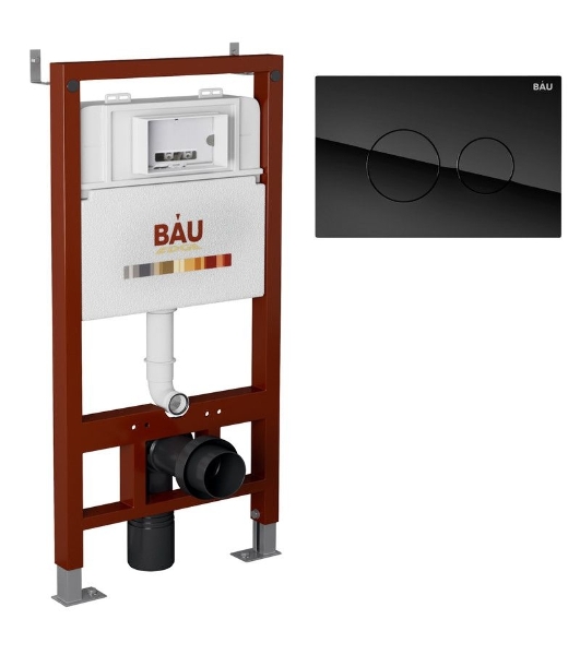 Инсталляция BAU PRO для подвесного унитаза, клавиша смыва из стекла BAU Dream дизайнерская, черная