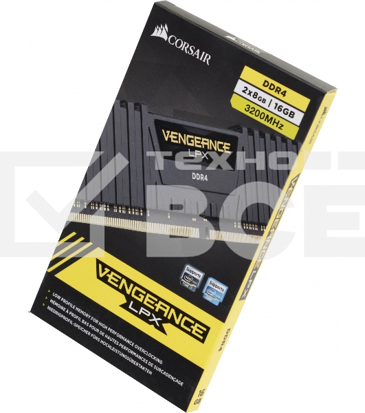 Оперативная память Corsair Vengeance LPX, DDR4, 16GB (2x8GB), 3200MHz, CL16, с радиаторами, черный