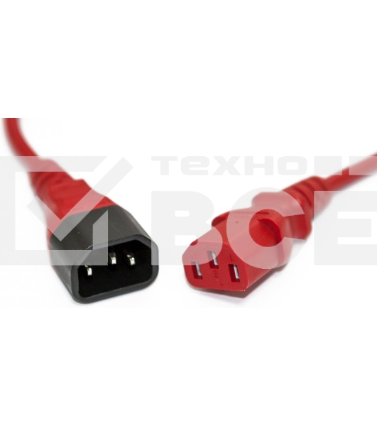 Шнур для блока питания Hyperline, IEC 320 C13, вилка IEC 60320 С14, 0.5 м, 10А, провода 3 х 0,75 кв. мм, цвет: красный