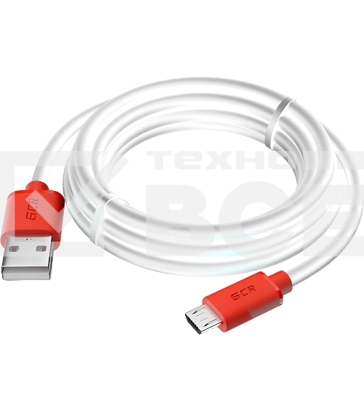 Кабель GCR 3.0m MicroUSB, белый, красные коннекторы, быстрая зарядка, 28/24 AWG, GCR-53218