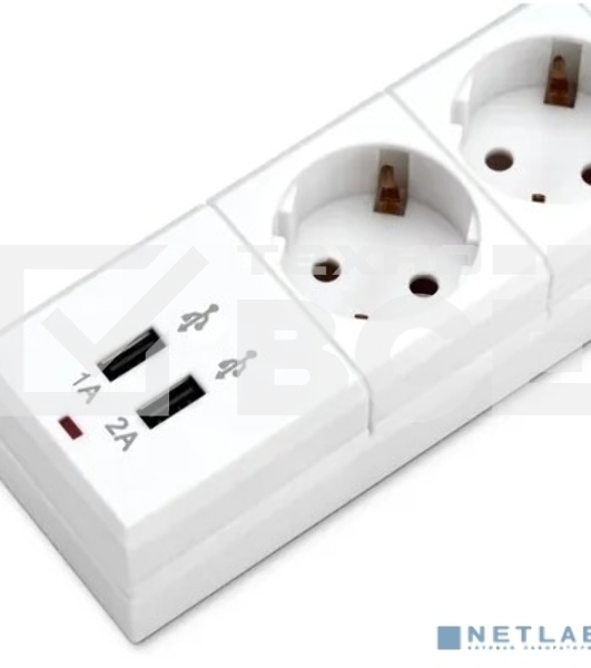 Сетевой фильтр Buro BU-SP1.8_USB_2A-W 1.8м (6 розеток) белый (коробка)