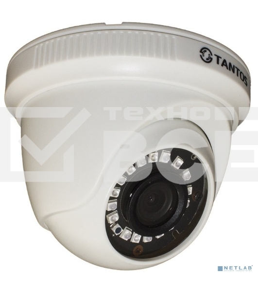 Внутренняя купольная мультиформатная 4 в1 видеокамера Tantos TSc-E2HDf (2.8) 'День/Ночь', 1/2.9' CMOS Sensor, разрешен. 2 Mp, 2Мп объектив f=2.8 мм. ИК подсветка до 20 метров, питание DC12 В, 97 x 77