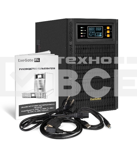 Источник бесперебойного питания On-line ExeGate PowerExpert TL-2000.72V.LCD.AVR.3SH.USB.RS232.SNMP <2000VA/2000W, On-Line, PF=1, LCD, 3*Schuko, RS232, USB, SNMP-slot, встроенные батареи 12V 7.2Ah- 6шт, возможность подключения до 4 внешних батарейных блоко