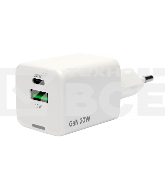 Зарядное устройство Cablexpert MP3A-PC-61, 20Вт GaN, 3А, QC4.0/PD, 1xUSB, 1xType-C, белый, пакет